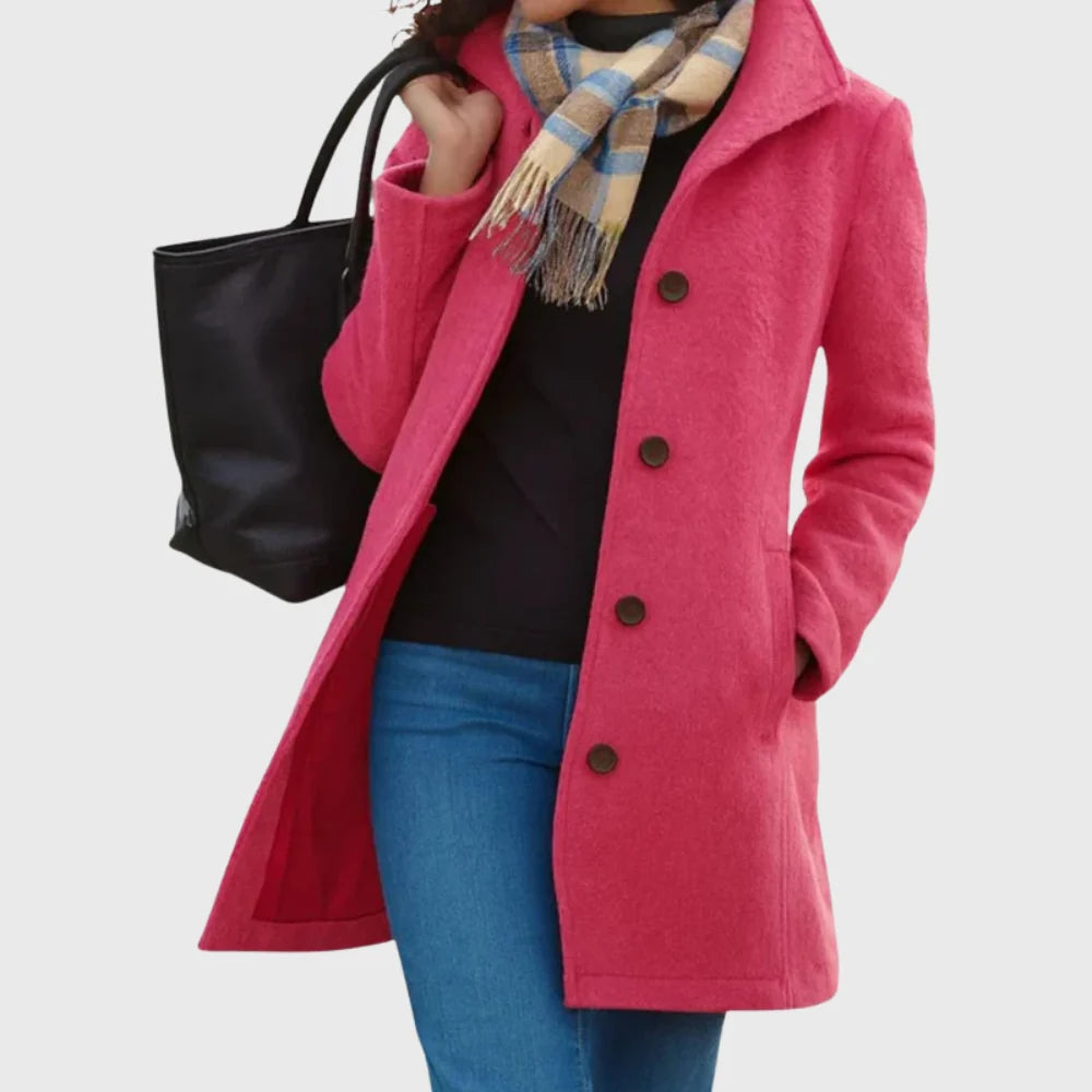 Women's Notch Collar Longline Coat in Pink