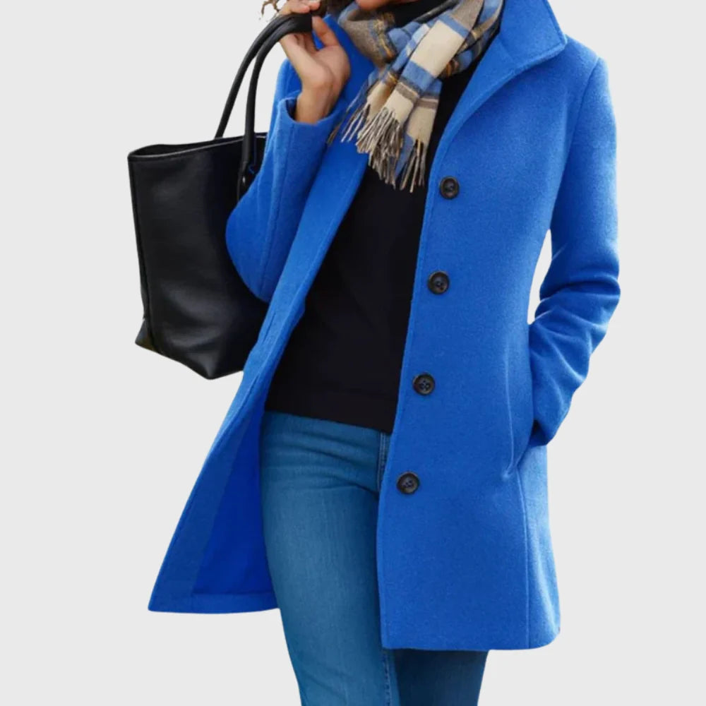 Women's Notch Collar Longline Coat in Blue