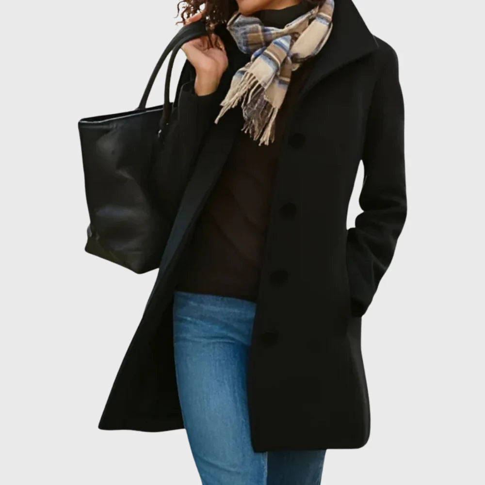 Women's Notch Collar Longline Coat in Black