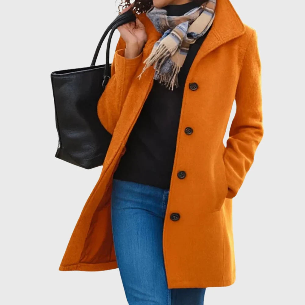 Women's Notch Collar Longline Coat in Orange