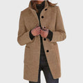 Women's longline coat in beige with stand collar