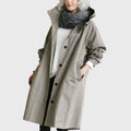 Women's hooded longline trench coat in light gray