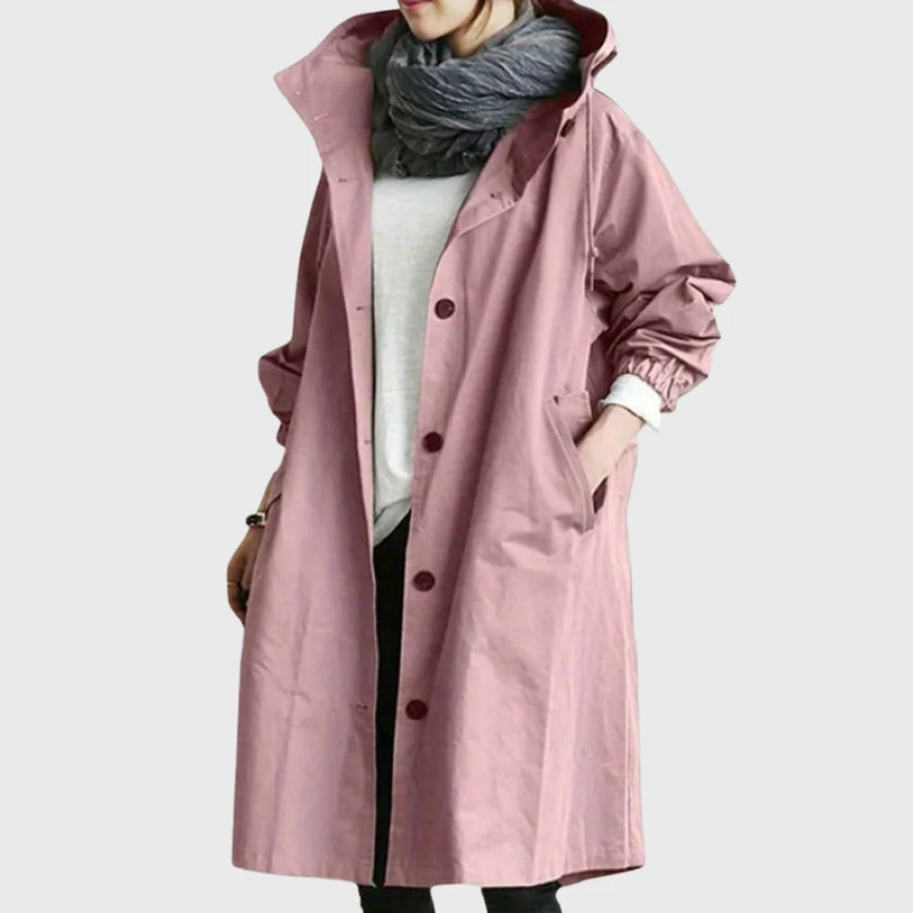 Women's hooded longline trench coat in pink