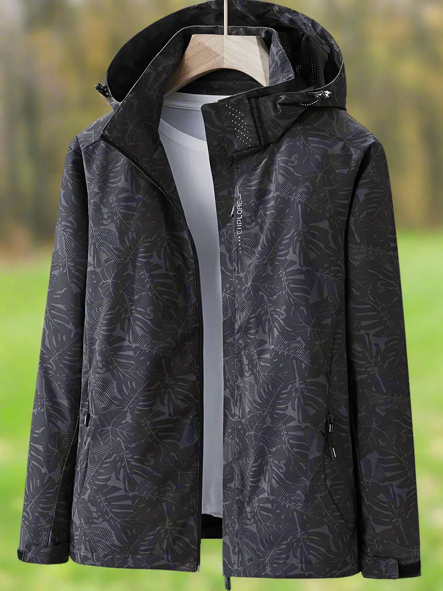 Women's black hooded rain jacket with full-length zip