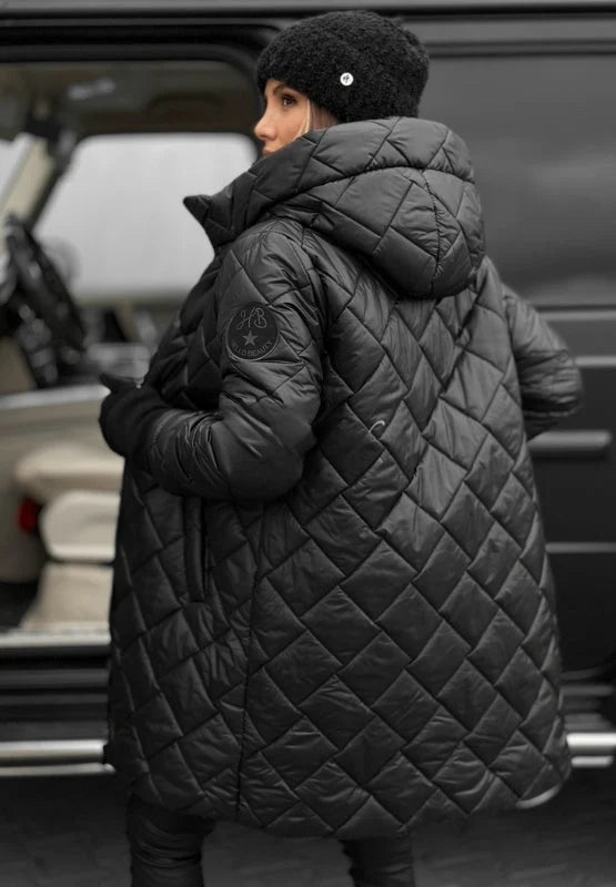 Close-up of the diamond quilting on the women's puffer jacket