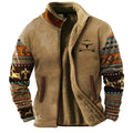 Men's Western Print Sherpa-Lined Jacket in Light Beige