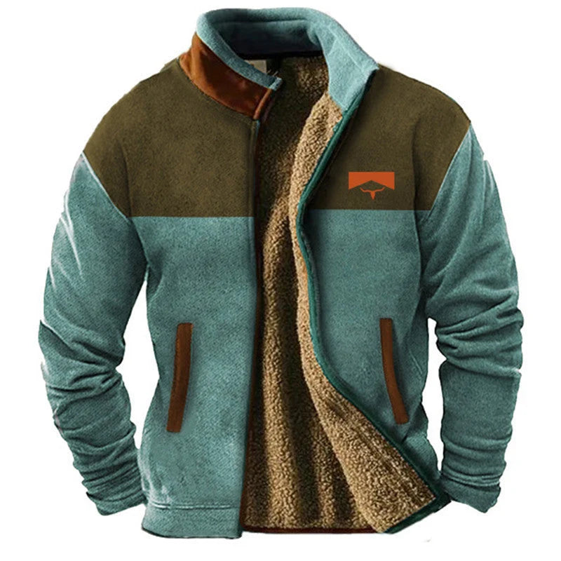 Men's Western Print Sherpa-Lined Jacket in Green
