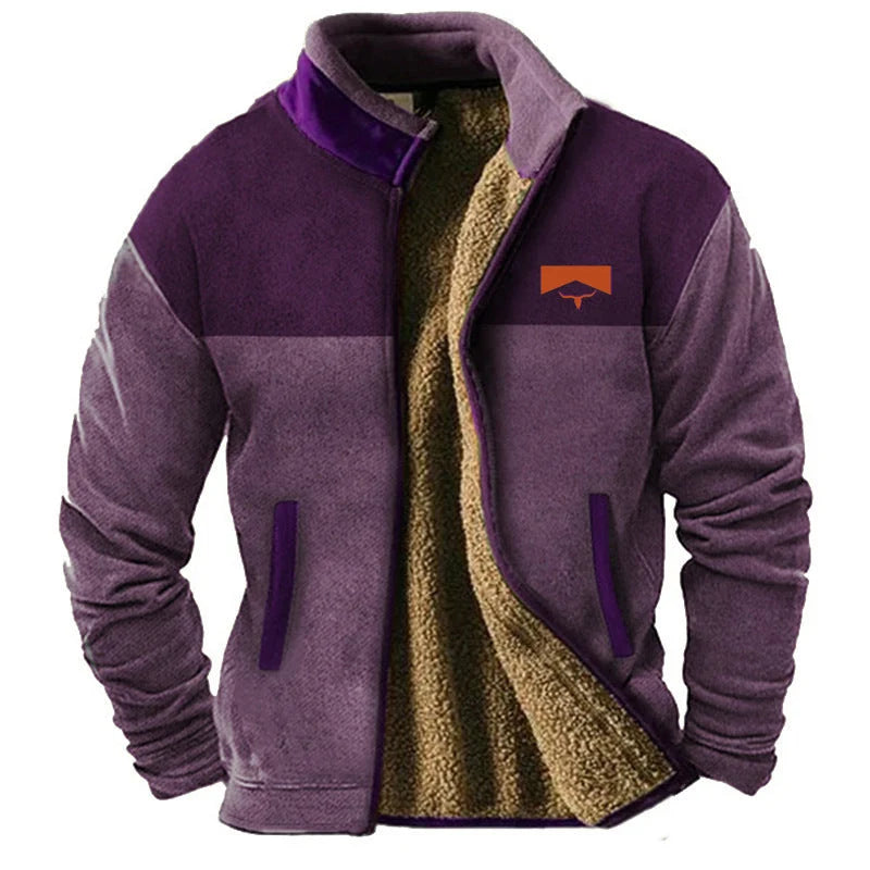 Men's Western Print Sherpa-Lined Jacket in Beige