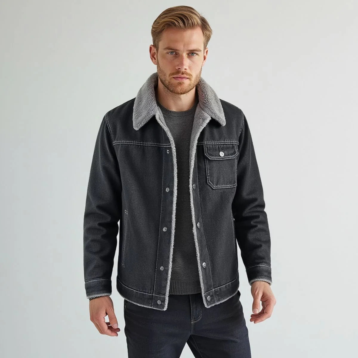 Men's Denim Trucker Jacket – Worn View