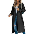 Women's Long Double-Breasted Trench Coat in Black