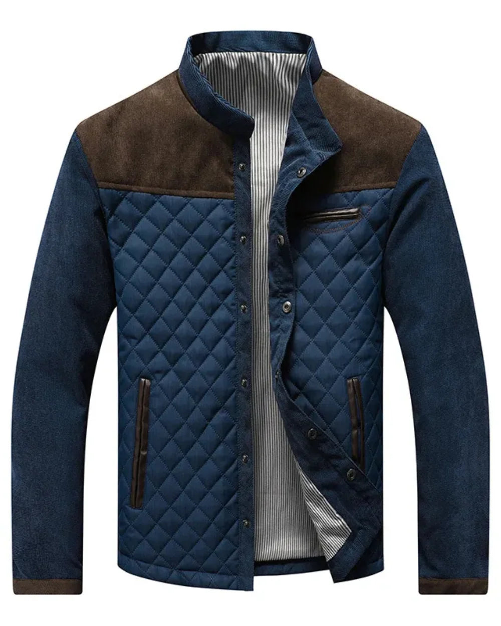 Men's Quilted Jacket with Corduroy Trim in Brown
