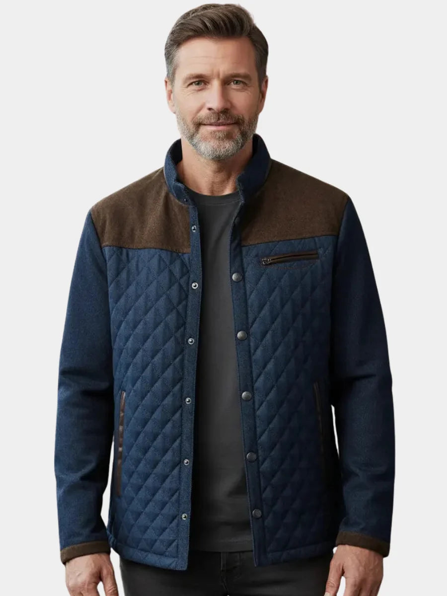Men's Quilted Jacket with Corduroy Trim in Gray