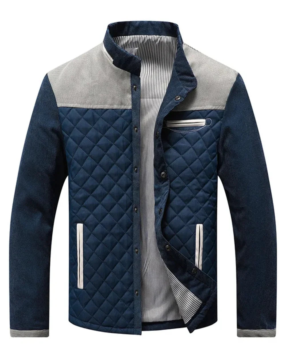 Men's Quilted Jacket with Corduroy Trim – Yoke Detail