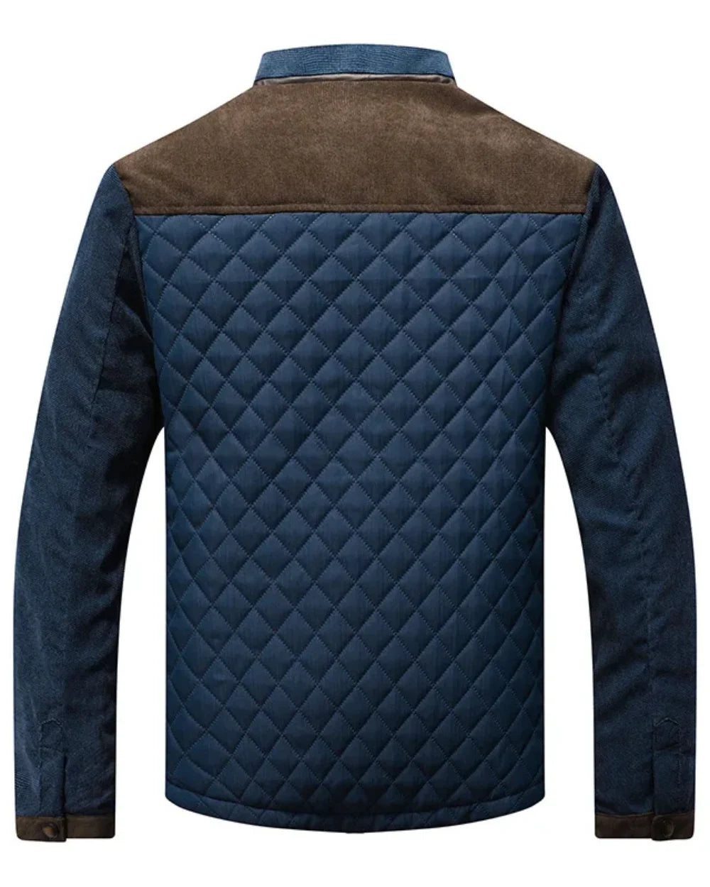 Men's Quilted Jacket with Corduroy Trim – Worn View