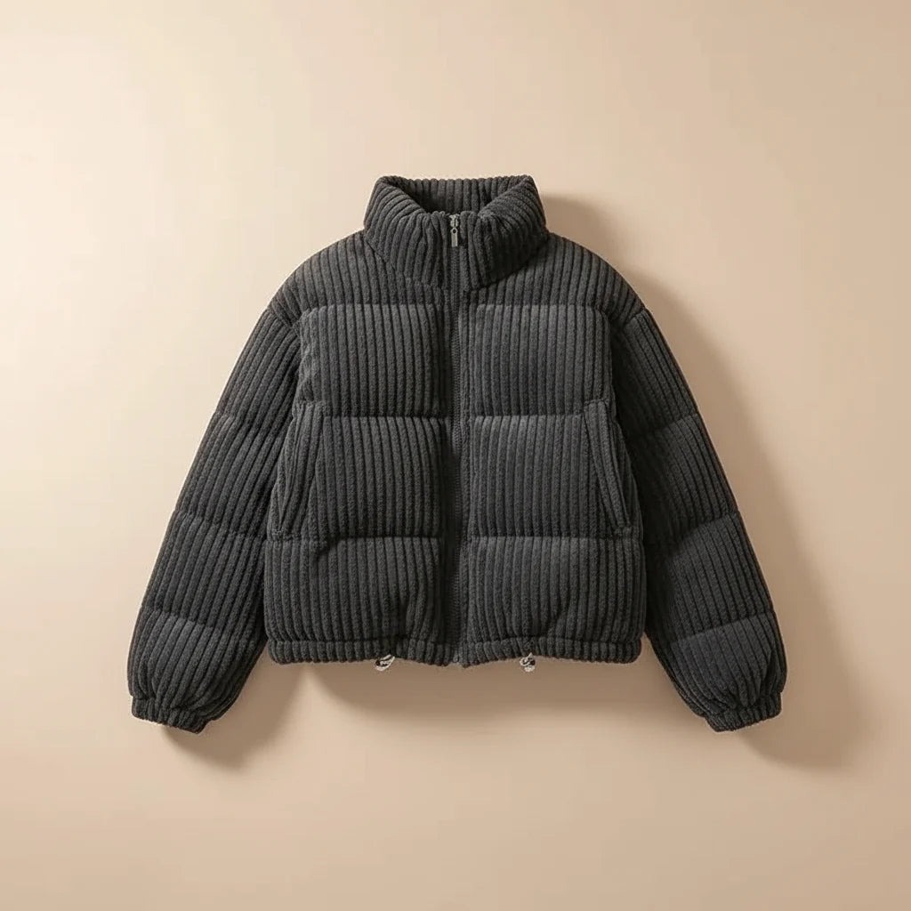 Women's Cropped Corduroy Puffer Jacket in Black