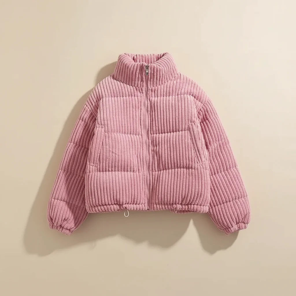 Women's Cropped Corduroy Puffer Jacket in Pink