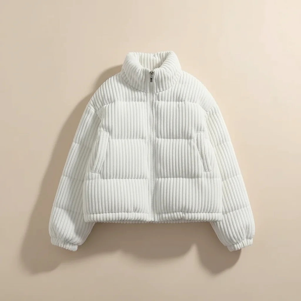 Women's Cropped Corduroy Puffer Jacket in Ivory