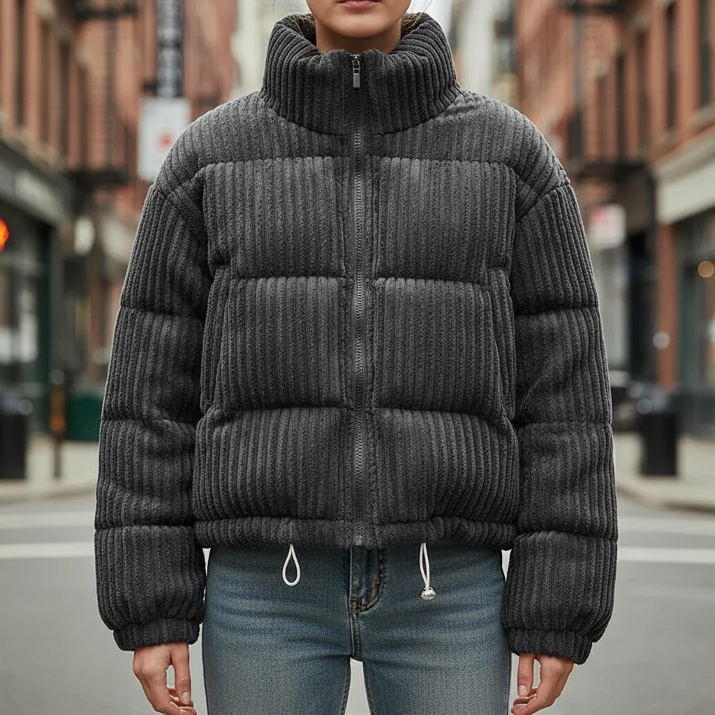 Women's Cropped Corduroy Puffer Jacket – Texture Detail
