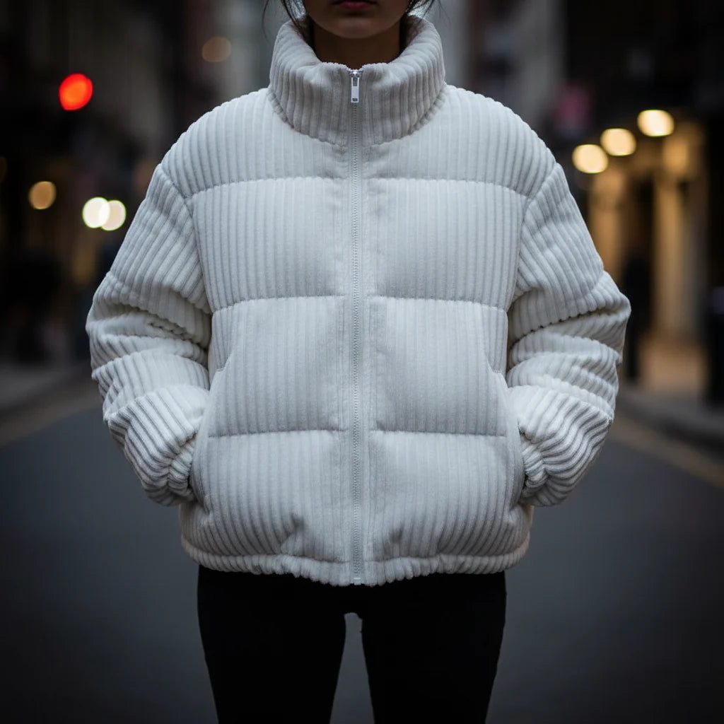 Women's Cropped Corduroy Puffer Jacket – Pocket Detail