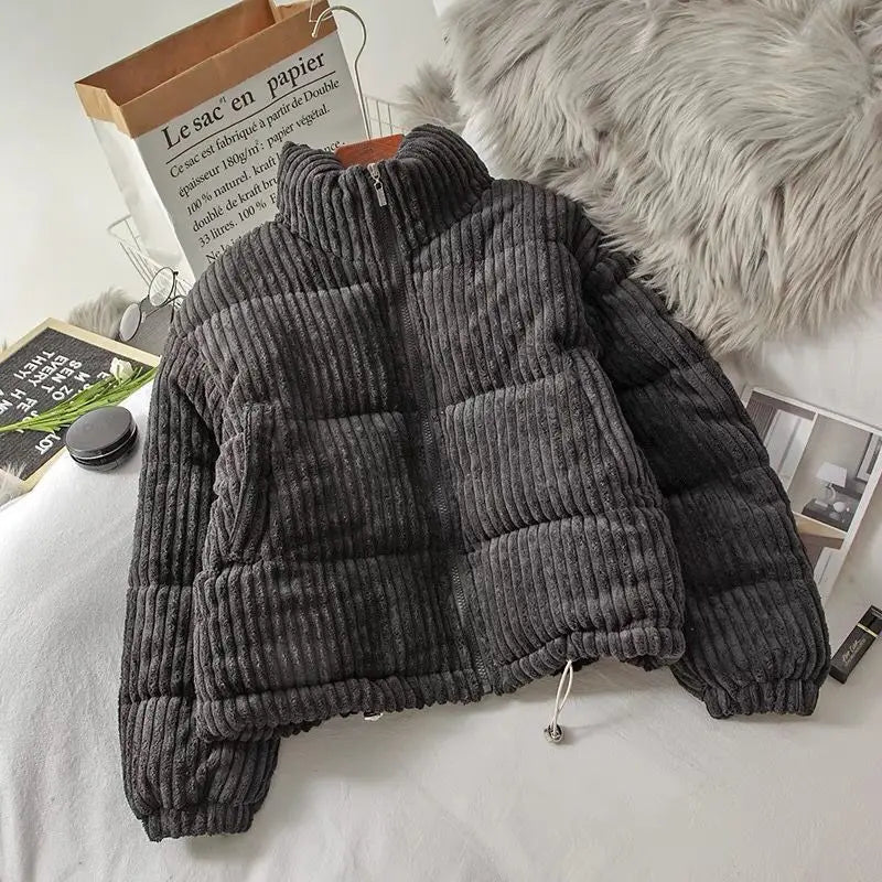 Women's Cropped Corduroy Puffer Jacket – Hem Detail