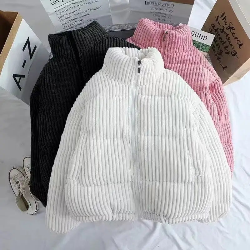 Women's Cropped Corduroy Puffer Jacket – Worn View